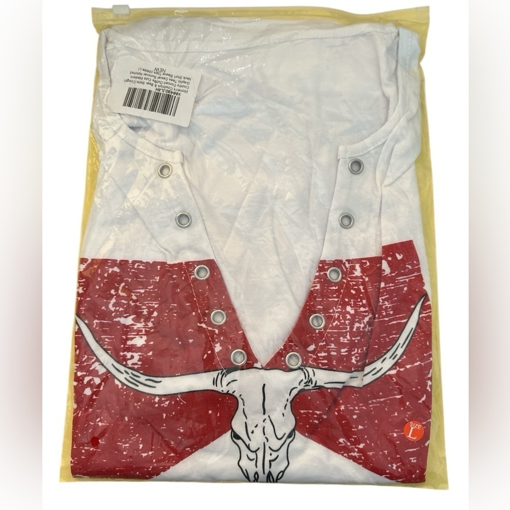 Cowboy Country White Graphic Large V Neck Casual Summer Festival Tee Brand New